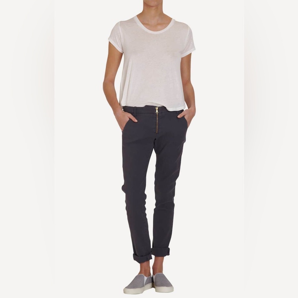 Ba&sh Memphis Linen Trousers Navy Blue Exposed Zipper Tapered Leg Pant
